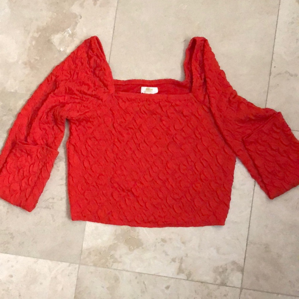 Maeve Long-Sleeve Modern Popcorn Crop Top